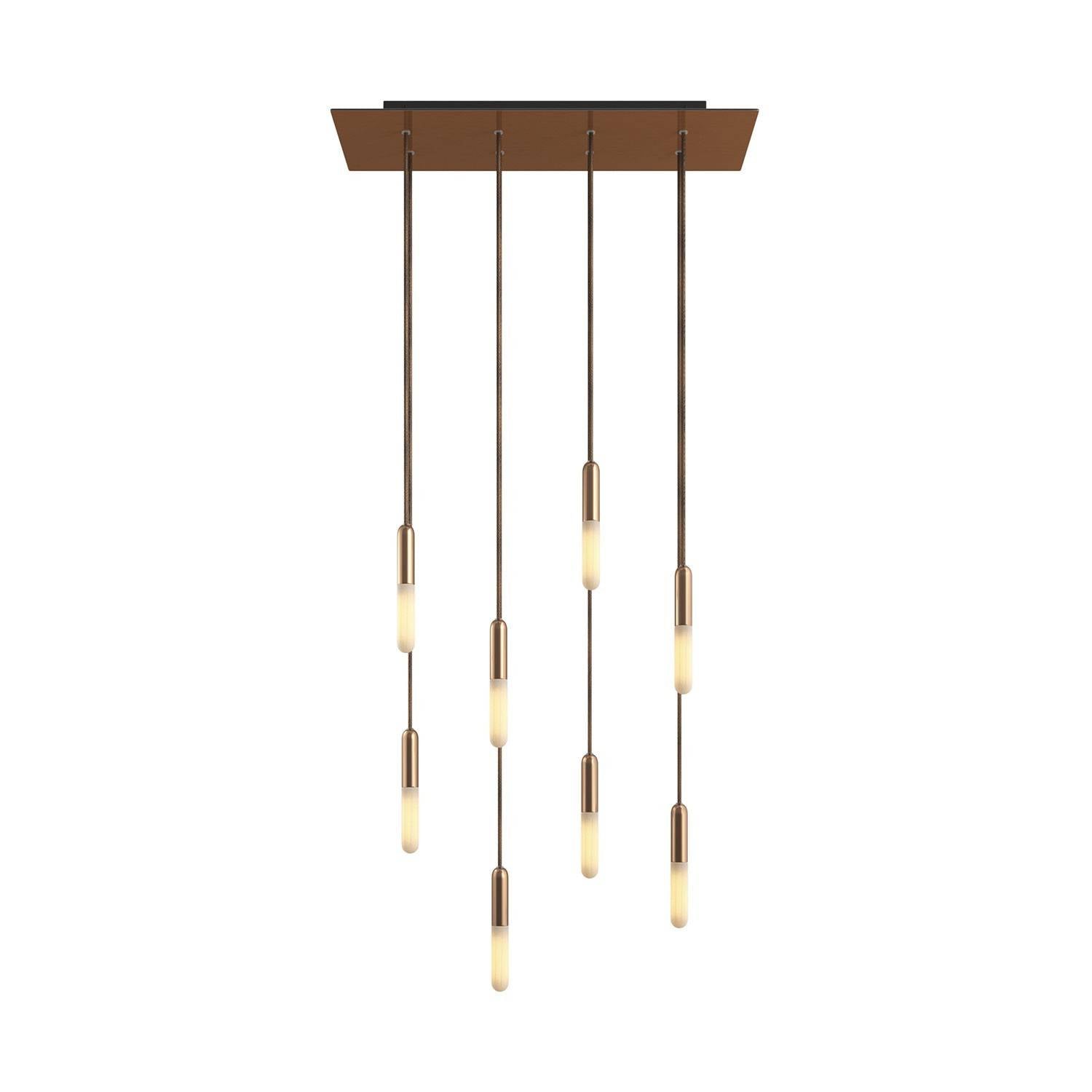 Zvěsná lampa Rose-One s 8 světly, XXL baldachýnem z Dibondu a textilním kabelem