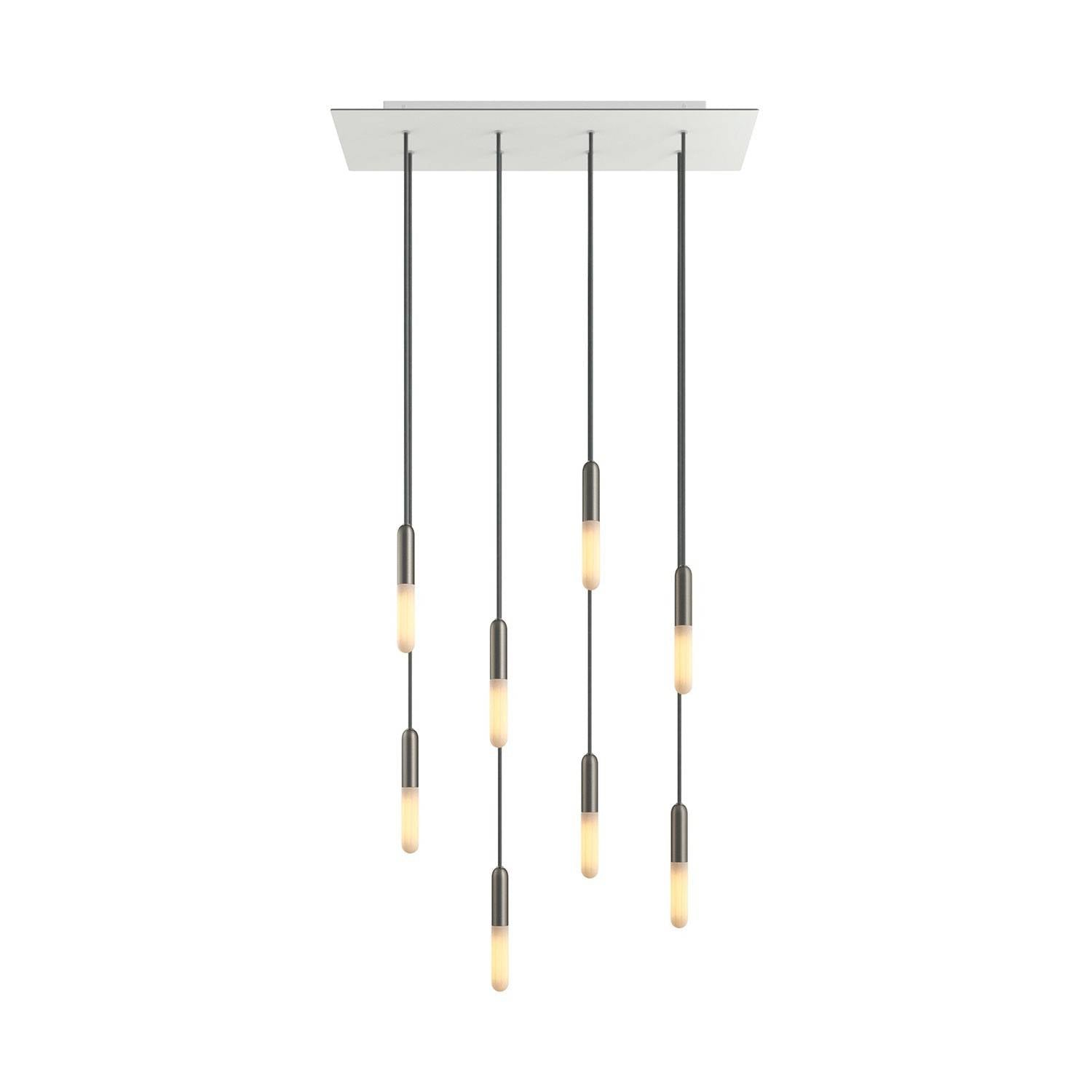 Zvěsná lampa Rose-One s 8 světly, XXL baldachýnem z Dibondu a textilním kabelem