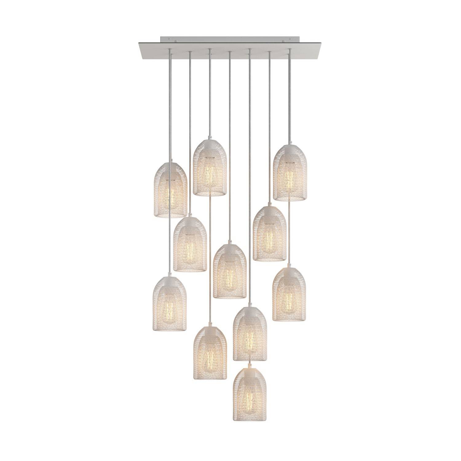 Závěsná lampa Rose-One s 11 světly, XXL baldachýnem a stínidly Ghostbell, Délka 675 mm, Max 105W