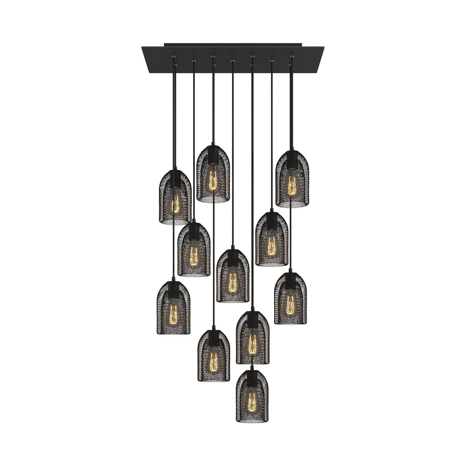 Závěsná lampa Rose-One s 11 světly, XXL baldachýnem a stínidly Ghostbell, Délka 675 mm, Max 105W