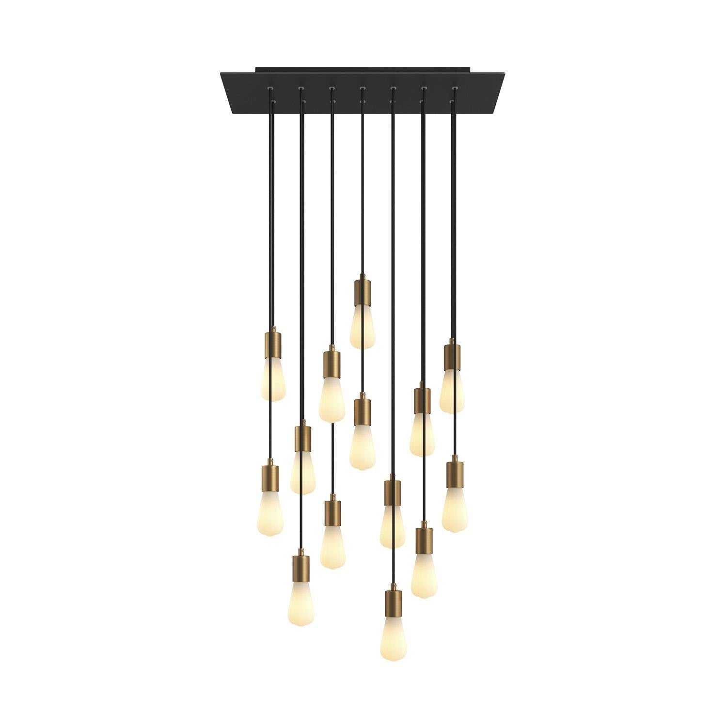 Závěsná lampa Rose-One s 14 světly, XXL baldachýnem z Dibondu a textilním kabelem, délka 675 mm