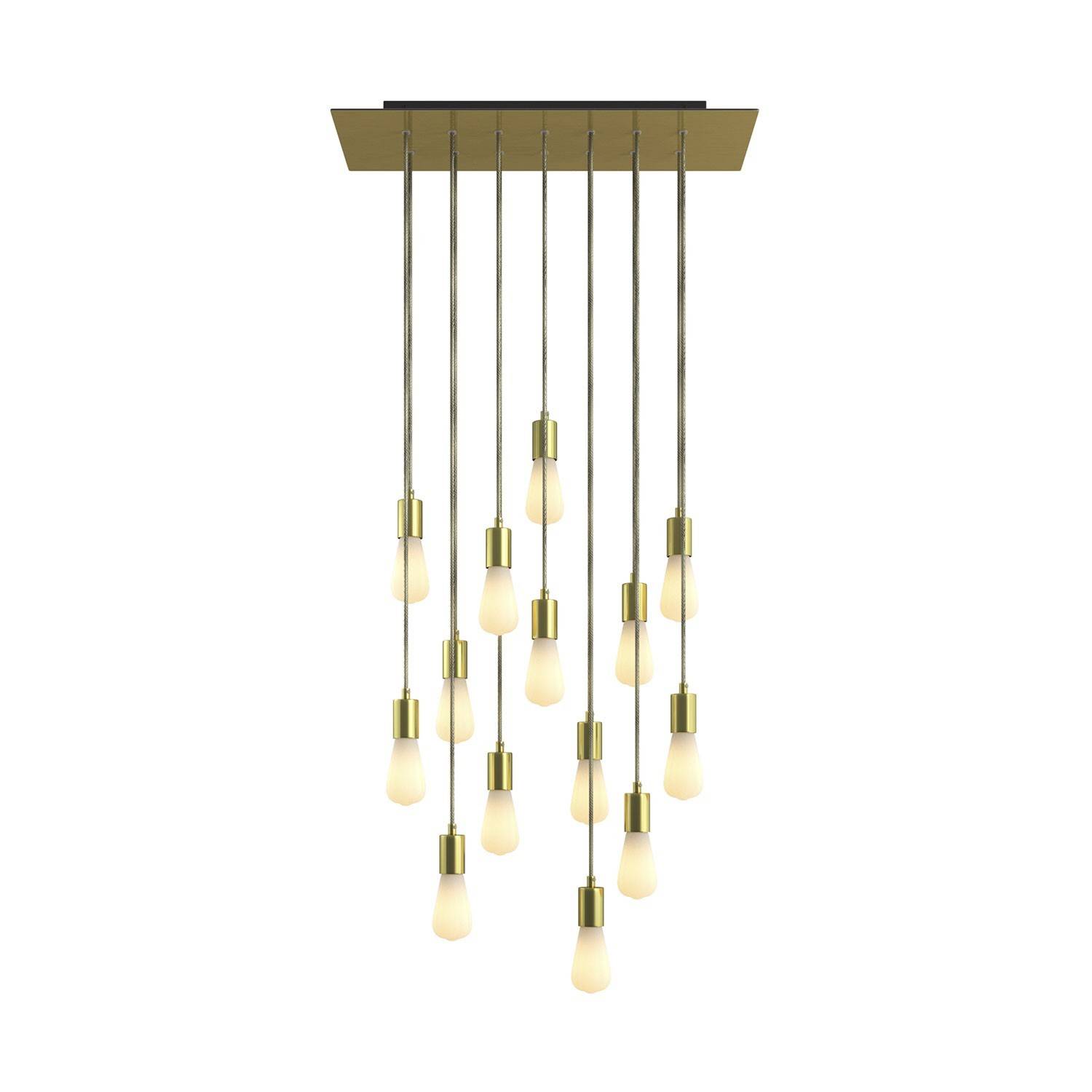 Závěsná lampa Rose-One s 14 světly, XXL baldachýnem z Dibondu a textilním kabelem, délka 675 mm
