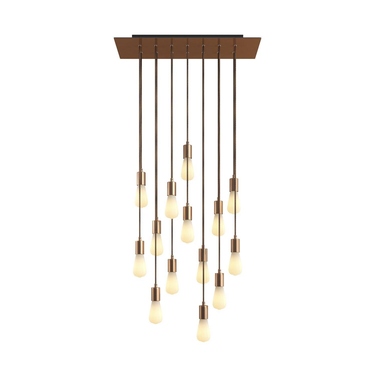 Závěsná lampa Rose-One s 14 světly, XXL baldachýnem z Dibondu a textilním kabelem, délka 675 mm
