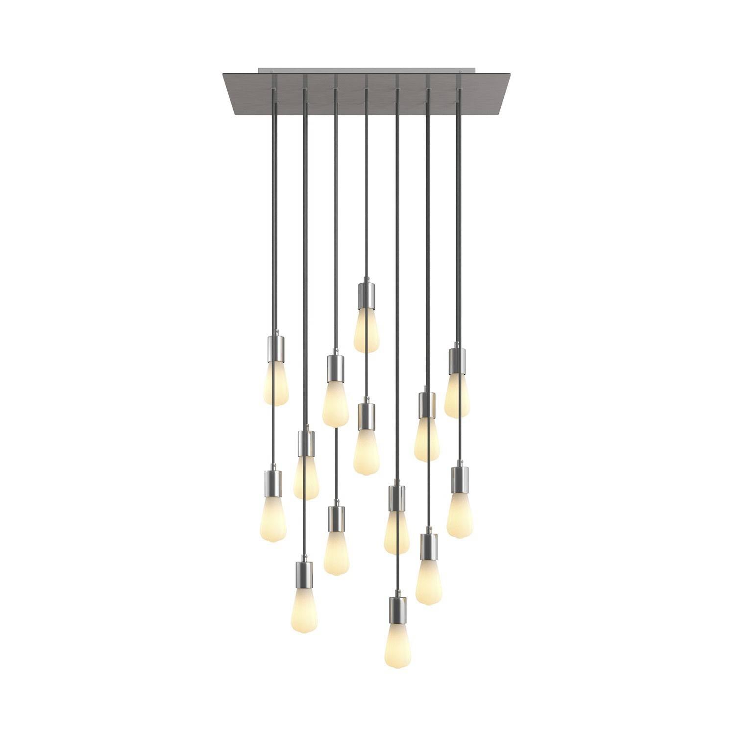 Závěsná lampa Rose-One s 14 světly, XXL baldachýnem z Dibondu a textilním kabelem, délka 675 mm