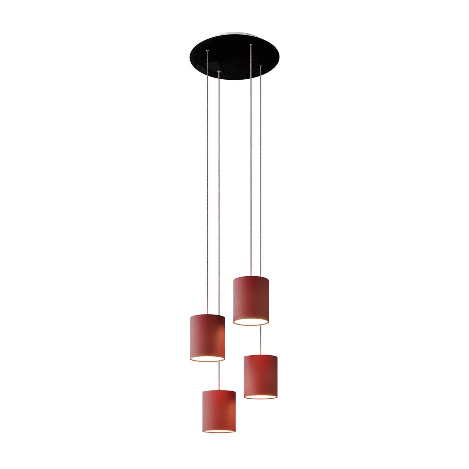Závěsná lampa Rose-One s 4 světly, kulatým baldachýnem ø 400 mm a textilním kabelem