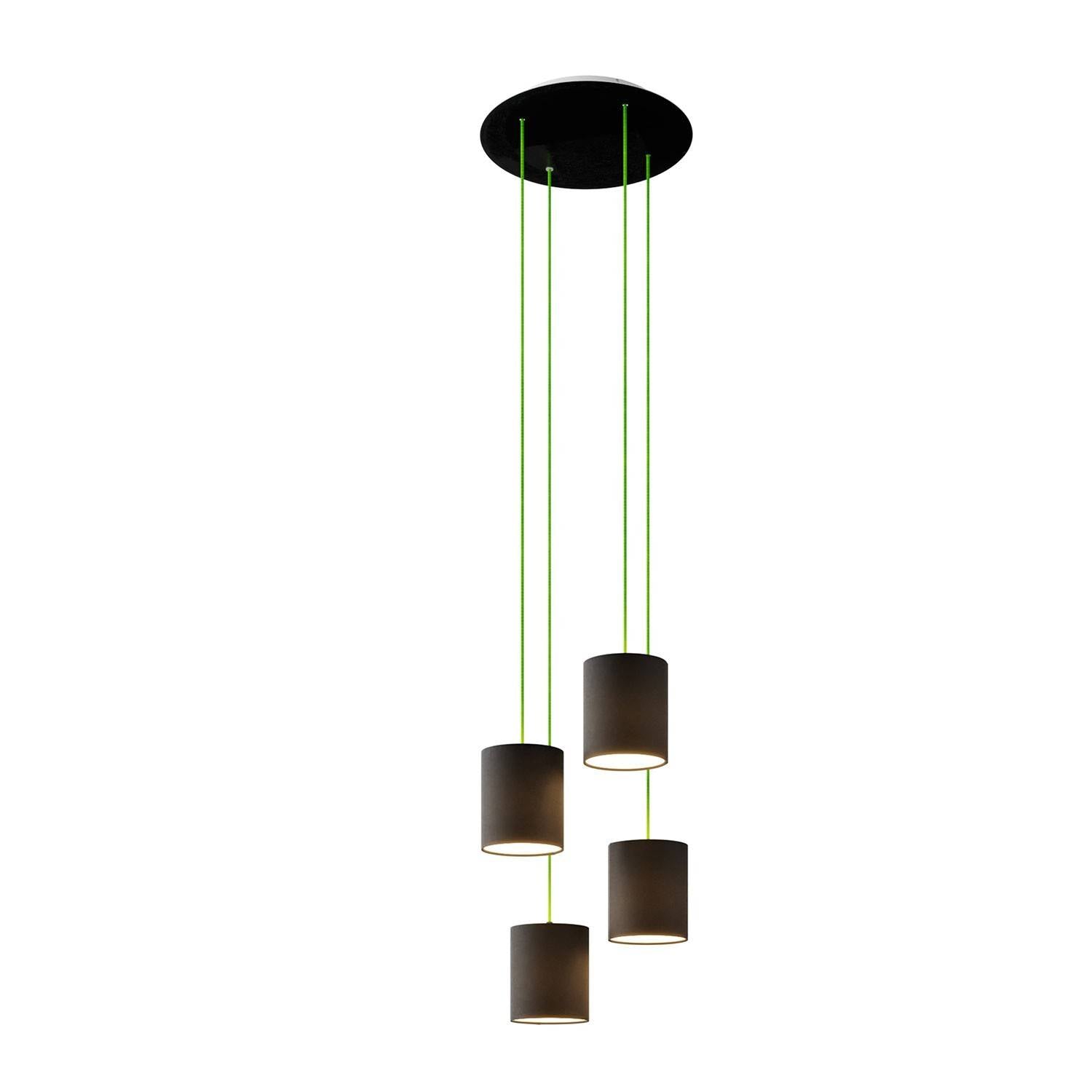 Závěsná lampa Rose-One s 4 světly, kulatým baldachýnem ø 400 mm a textilním kabelem