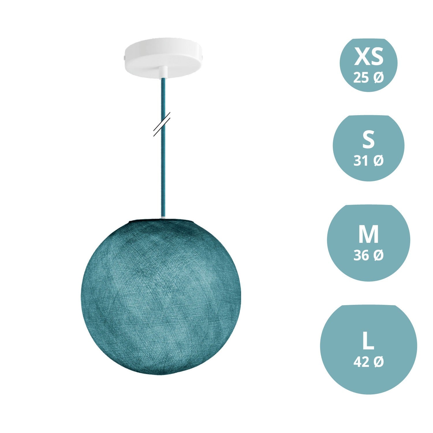 Závěsná lampa Koule z PE vlákna s matnou bílou rozetou a 120 cm kabelem