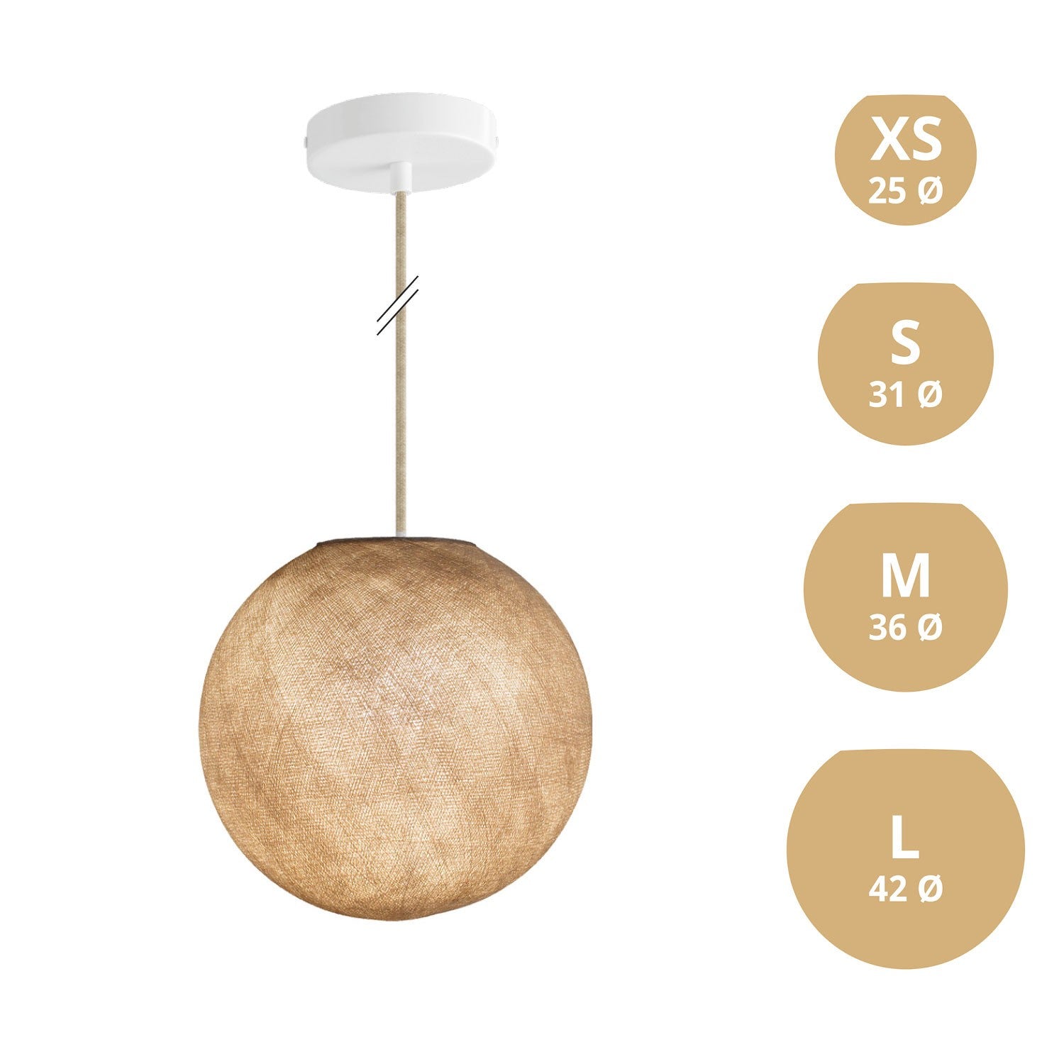 Závěsná lampa Koule z PE vlákna s matnou bílou rozetou a 120 cm kabelem