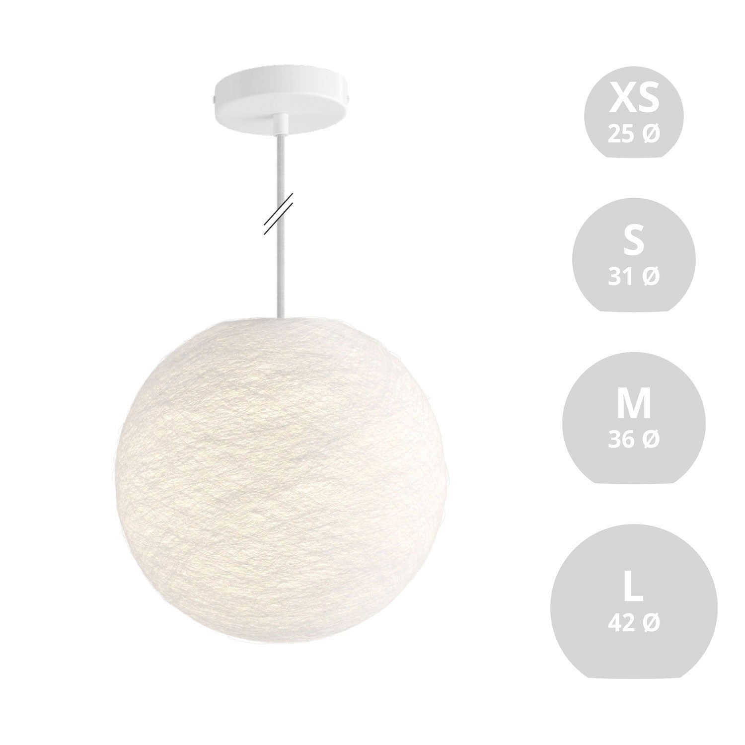 Závěsná lampa Koule z PE vlákna s matnou bílou rozetou a 120 cm kabelem