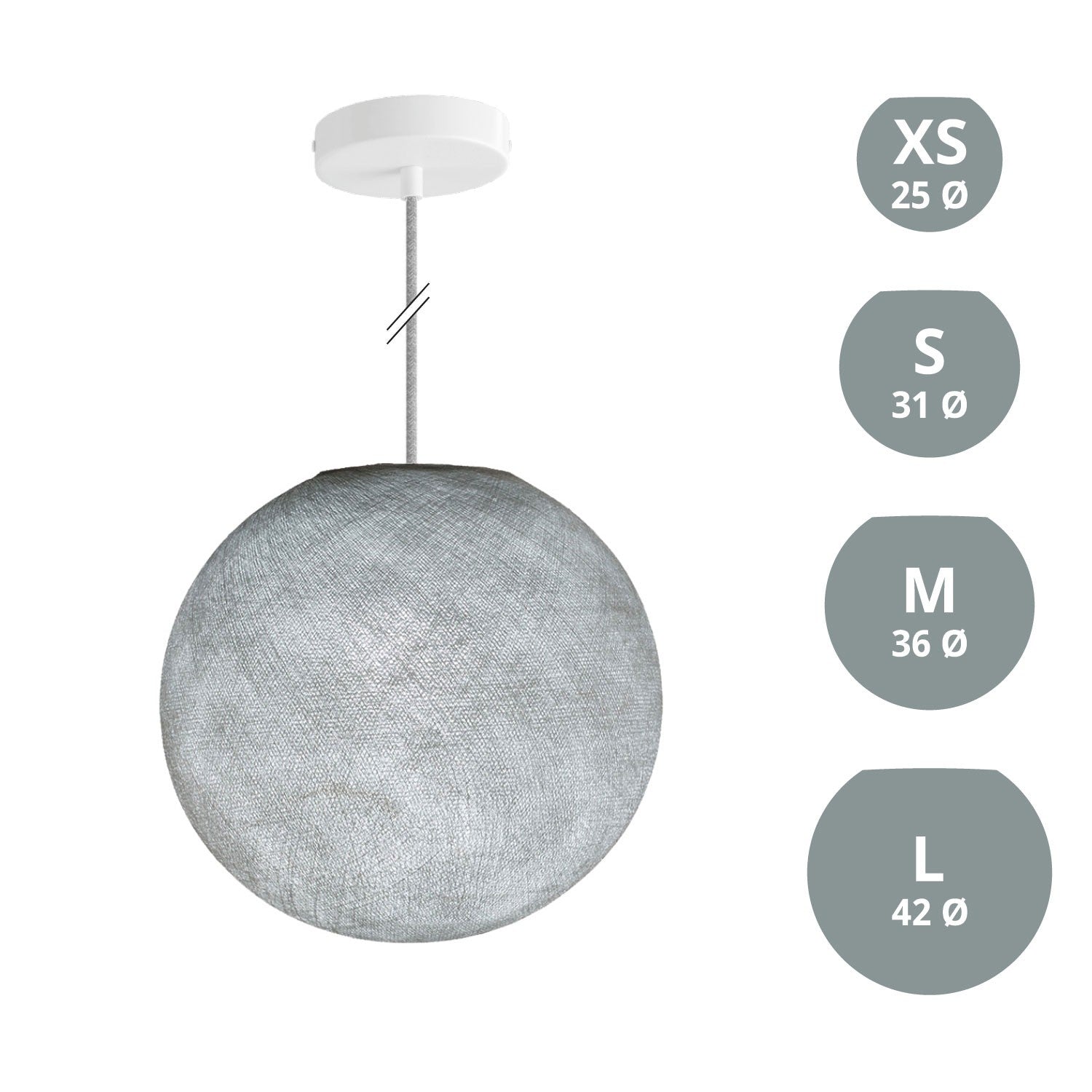 Závěsná lampa Koule z PE vlákna s matnou bílou rozetou a 120 cm kabelem