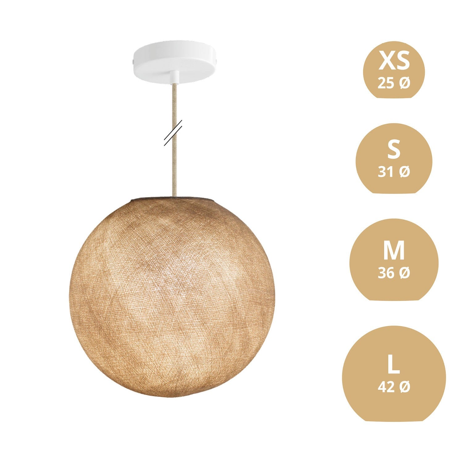 Závěsná lampa Koule z PE vlákna s matnou bílou rozetou a 120 cm kabelem