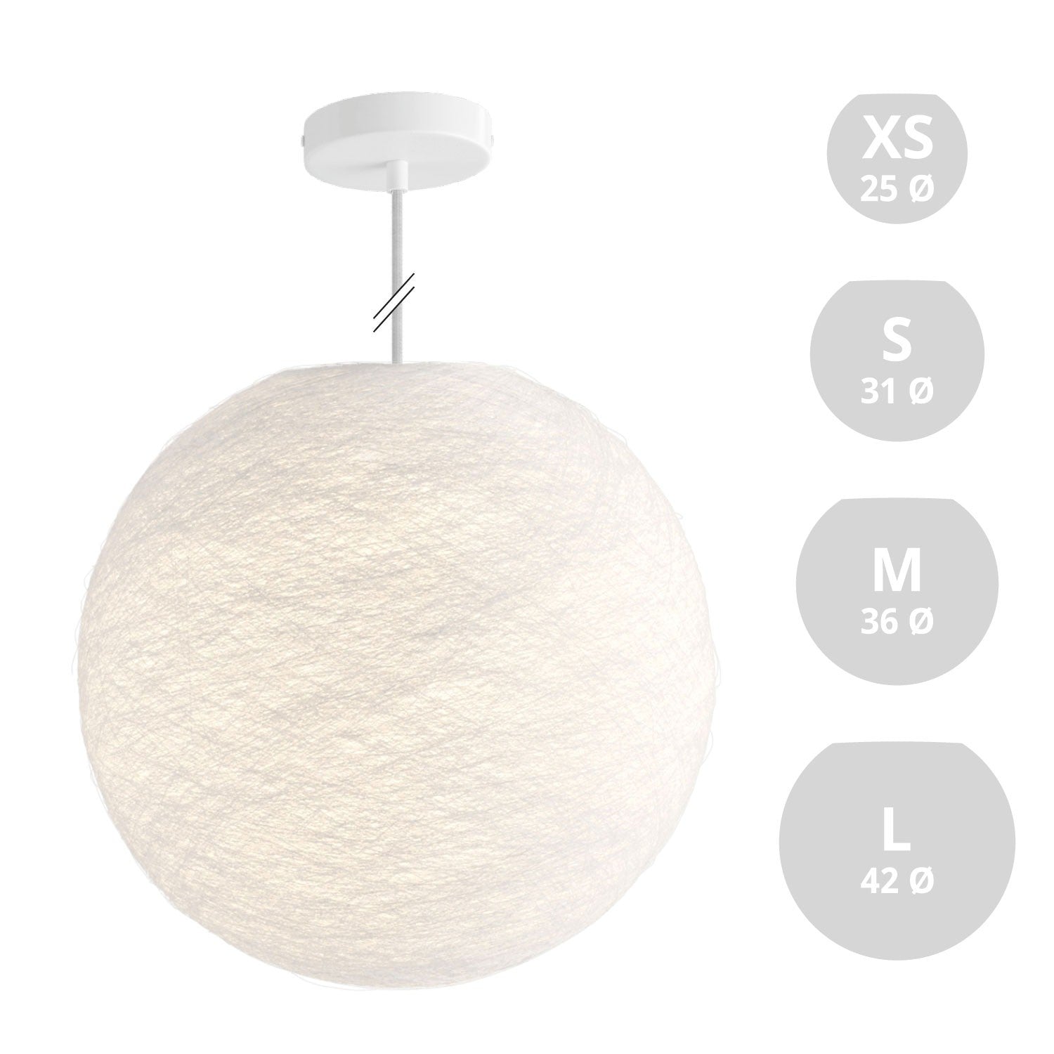 Závěsná lampa Koule z PE vlákna s matnou bílou rozetou a 120 cm kabelem