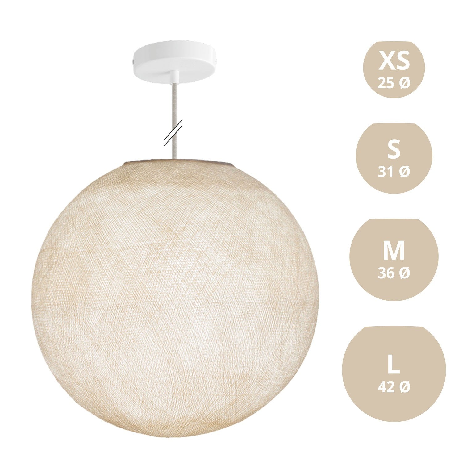 Závěsná lampa Koule z PE vlákna s matnou bílou rozetou a 120 cm kabelem