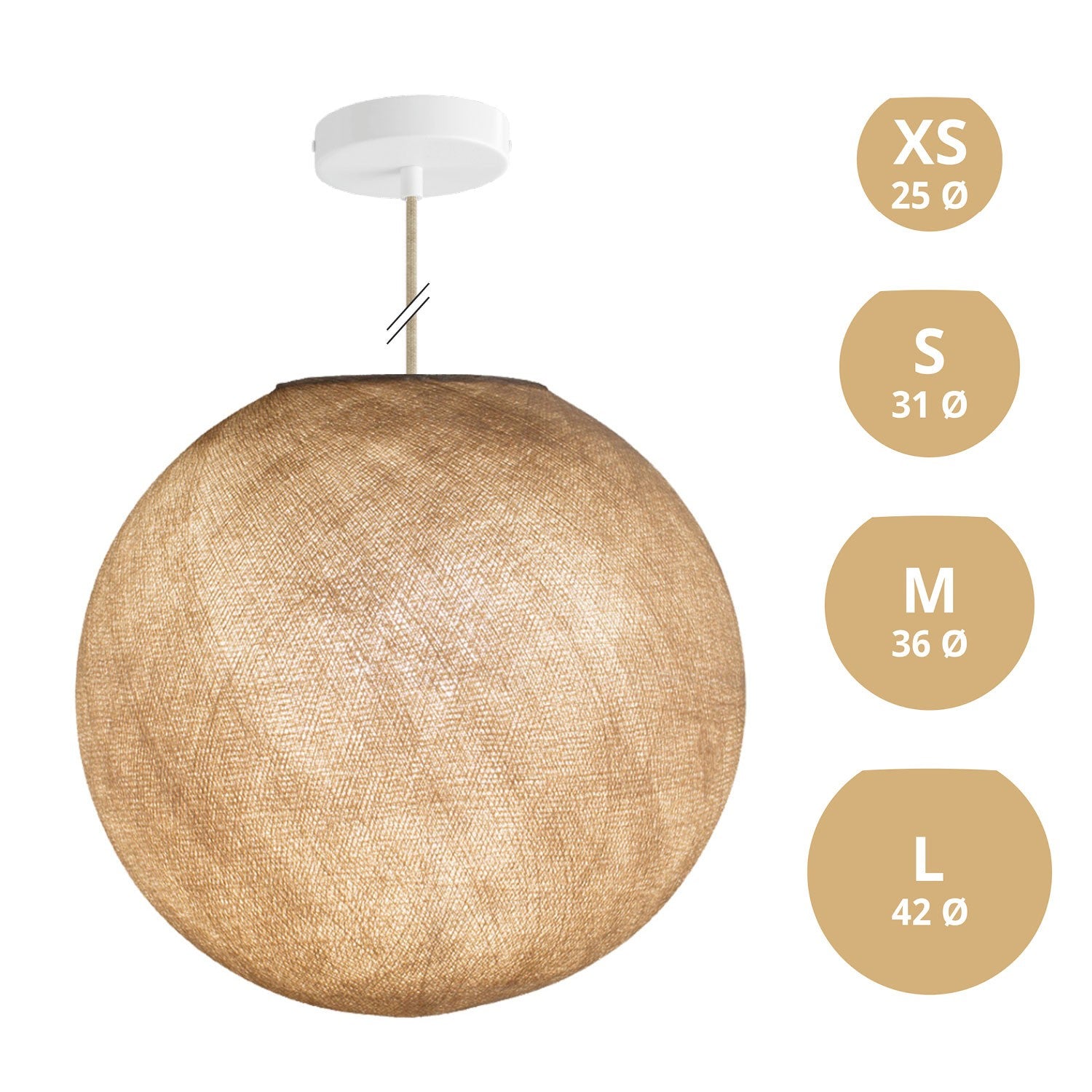 Závěsná lampa Koule z PE vlákna s matnou bílou rozetou a 120 cm kabelem