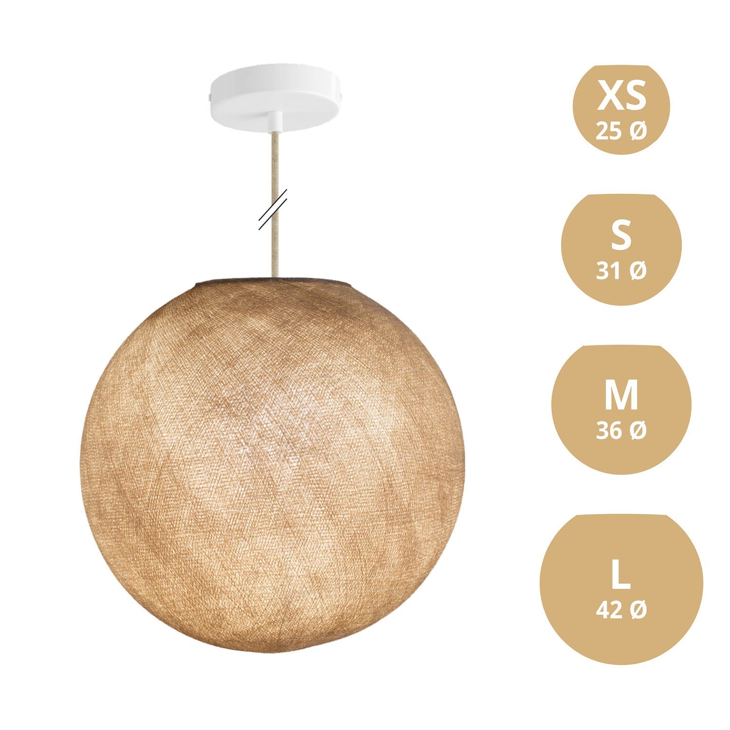 Závěsná lampa Koule z PE vlákna s matnou bílou rozetou a 120 cm kabelem