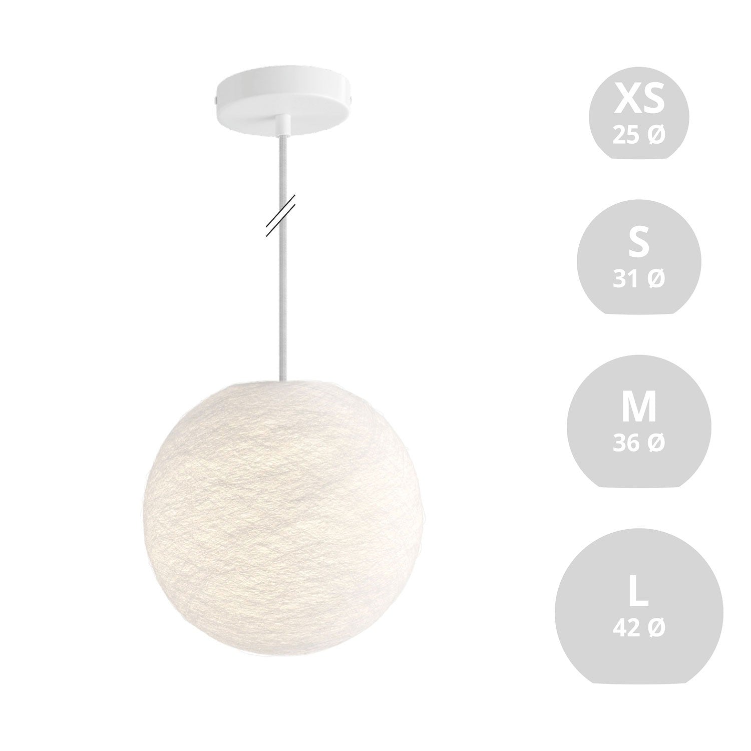 Závěsná lampa Koule z PE vlákna s matnou bílou rozetou a 120 cm kabelem