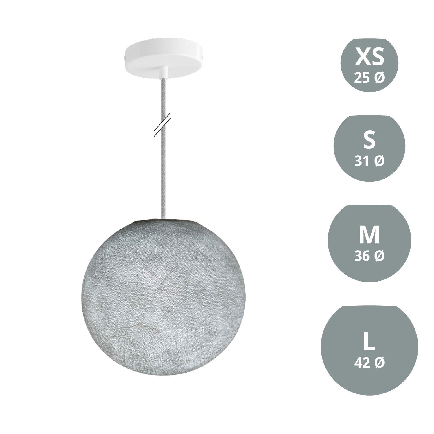 Závěsná lampa Koule z PE vlákna s matnou bílou rozetou a 120 cm kabelem