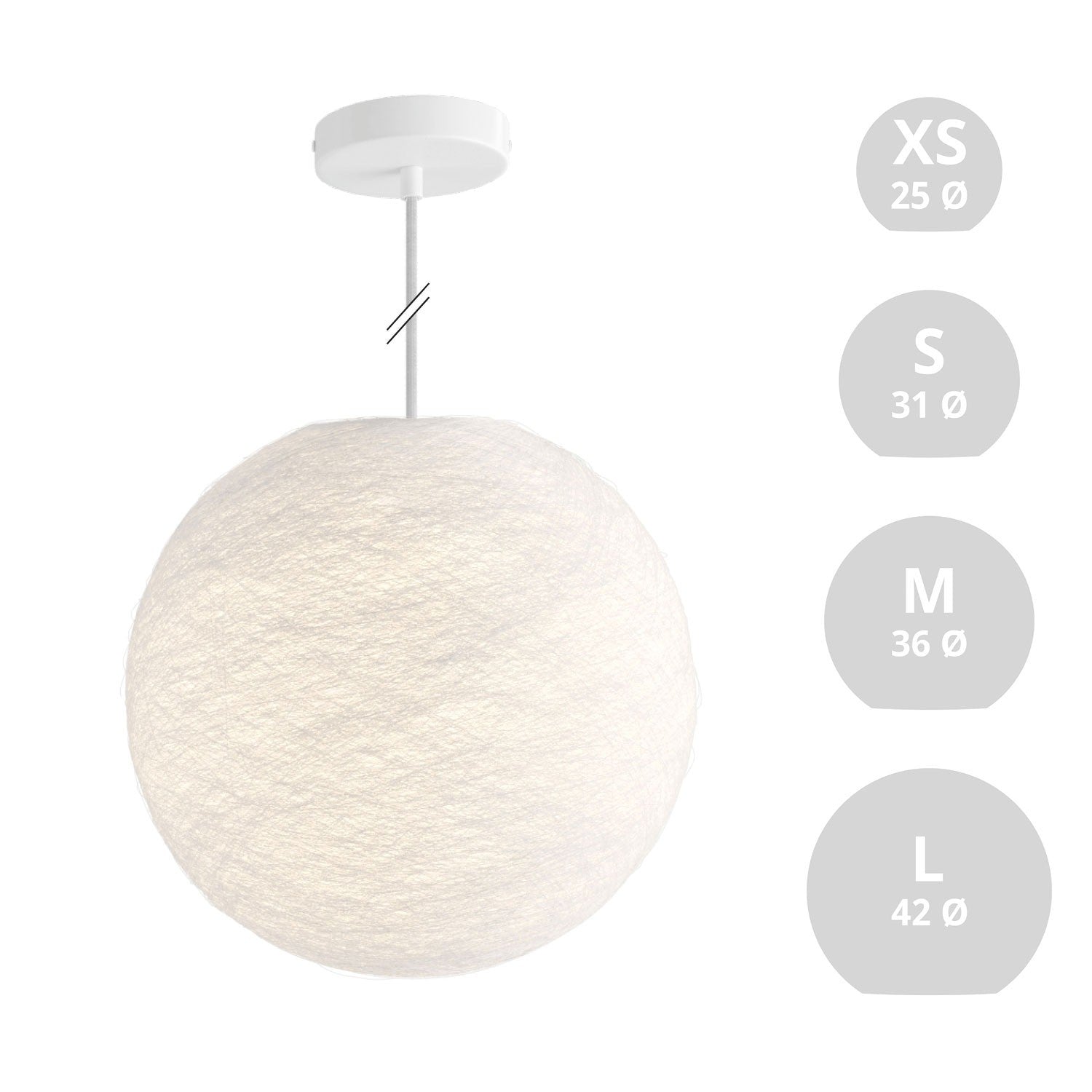 Závěsná lampa Koule z PE vlákna s matnou bílou rozetou a 120 cm kabelem