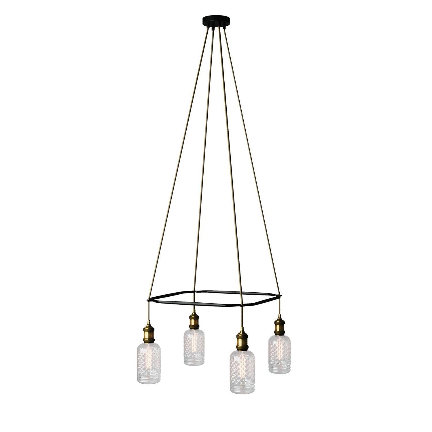 Lustr Cage Crystal 4x E27, čtvercová konstrukce 48 cm, max 25W
