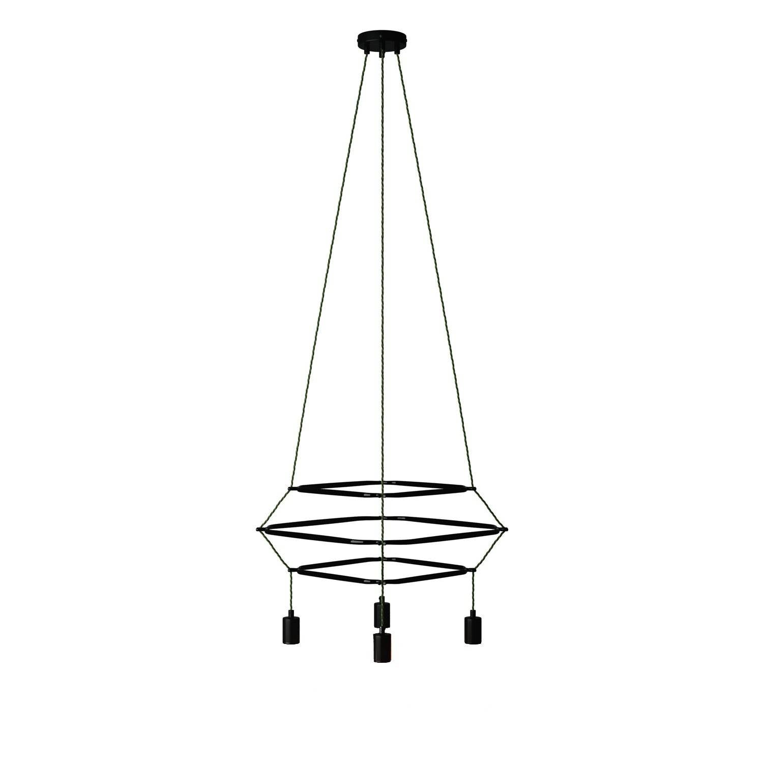 Lustr Cage 3 Rodi, 4 závěsná světla, rozměr 50x50x134 cm