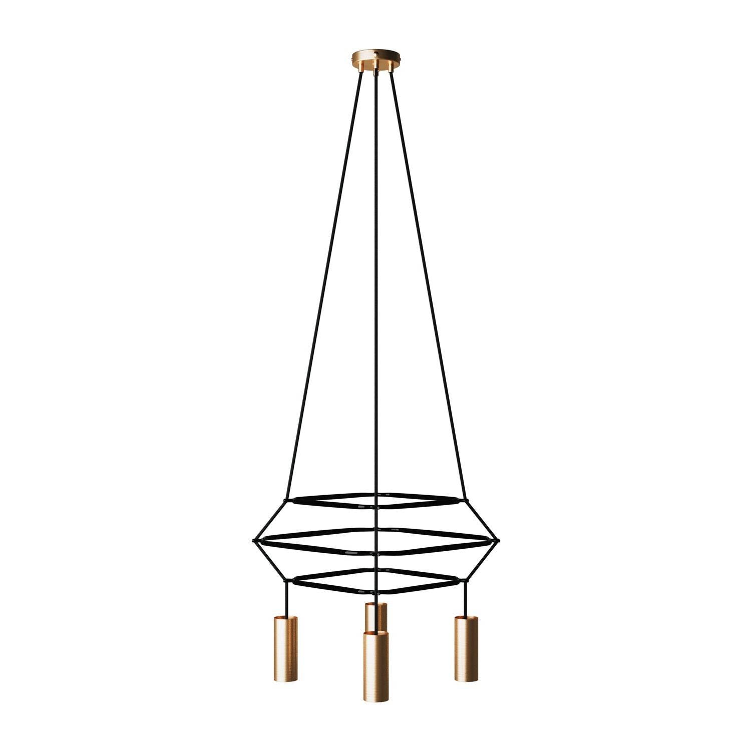 Lustr Cage 3 Tub E14 s 4 dvojitými stínidly a rozměry 48 x 48 x 123 cm