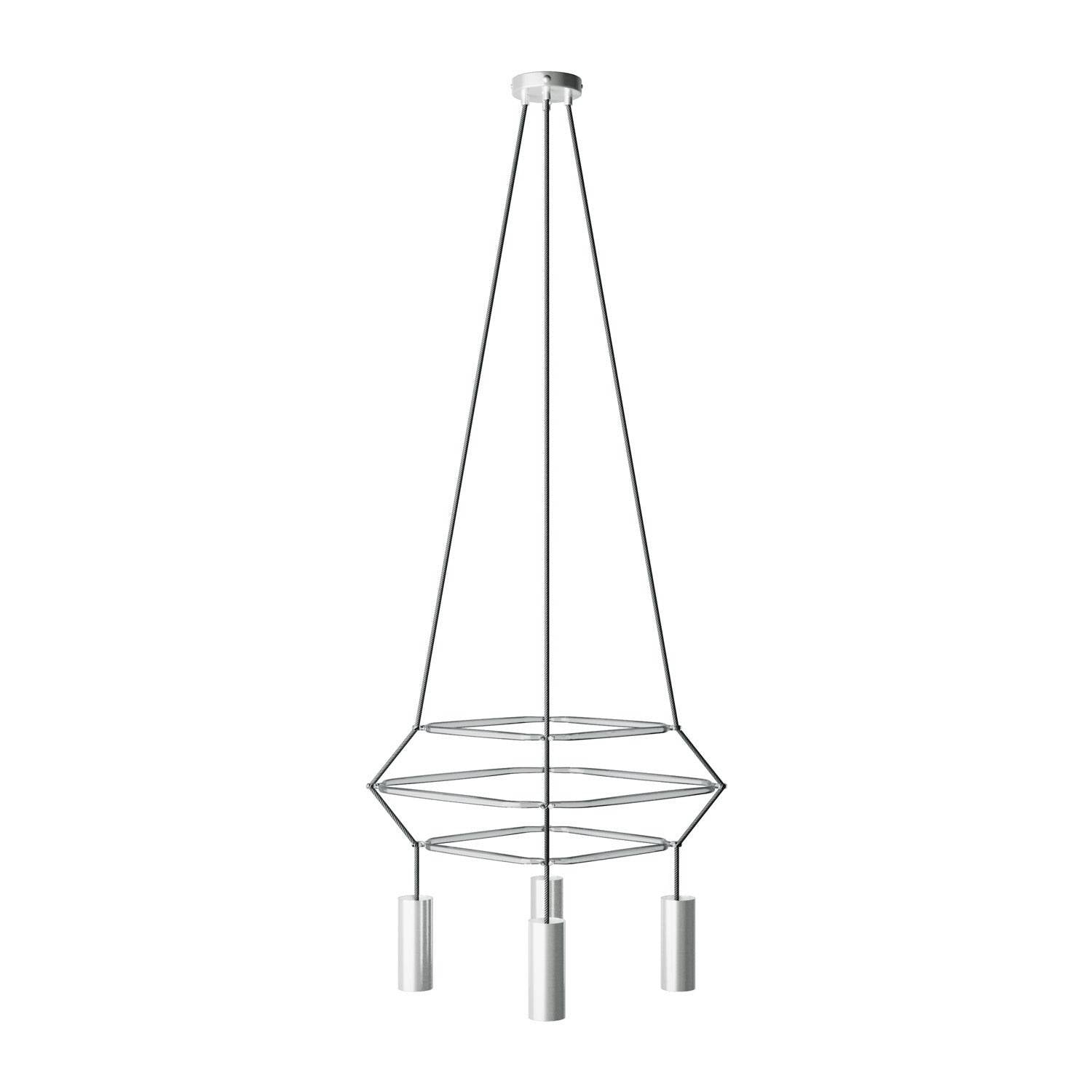 Lustr Cage 3 Tub E14 s 4 dvojitými stínidly a rozměry 48 x 48 x 123 cm