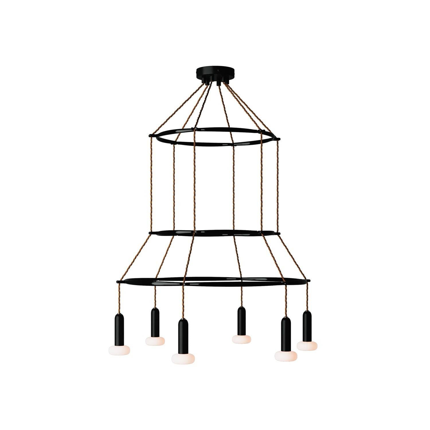 Lustr Cage 3 P-light Dash s 6 žárovkami E14, rozměry 66,6 x 66,6 x 119 cm
