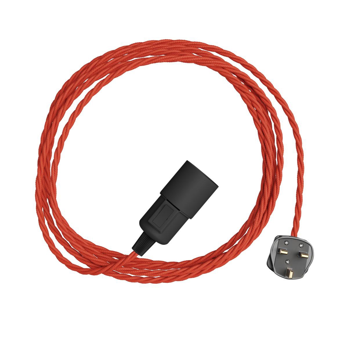 Svítidlo do zásuvky Snake s 3 m barevným textilním kabelem a objímkou E27