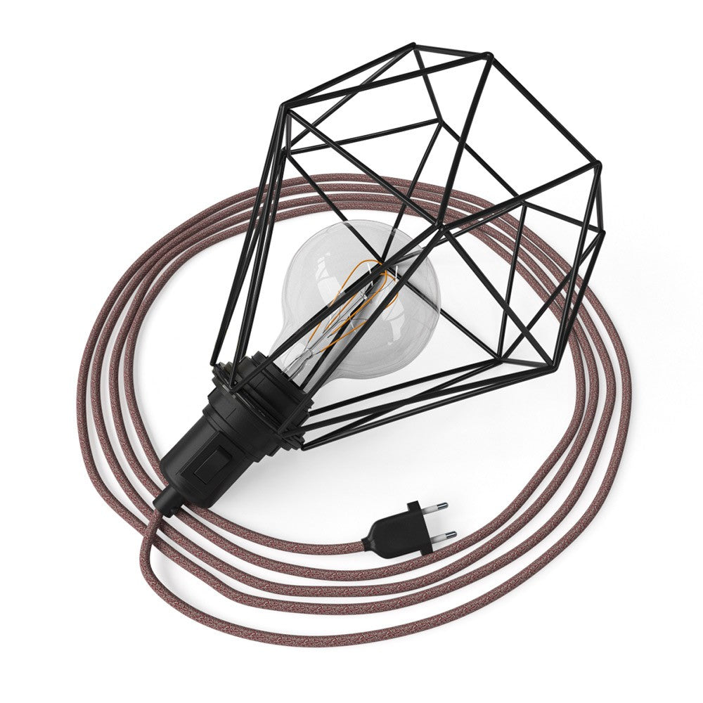 Table Snake - zásuvná lampa s kovovým stínítkem Diamond a kabelem 3 m