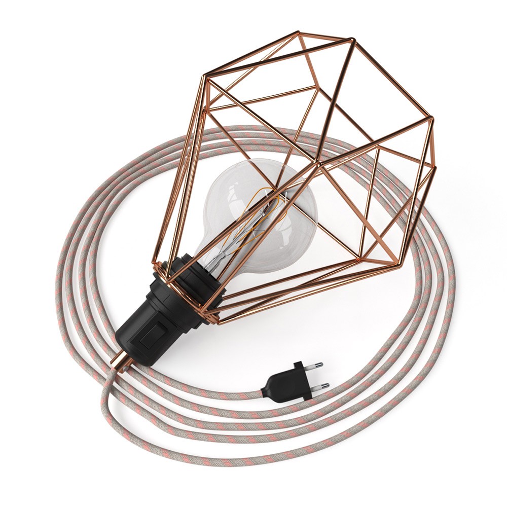 Table Snake - zásuvná lampa s kovovým stínítkem Diamond a kabelem 3 m