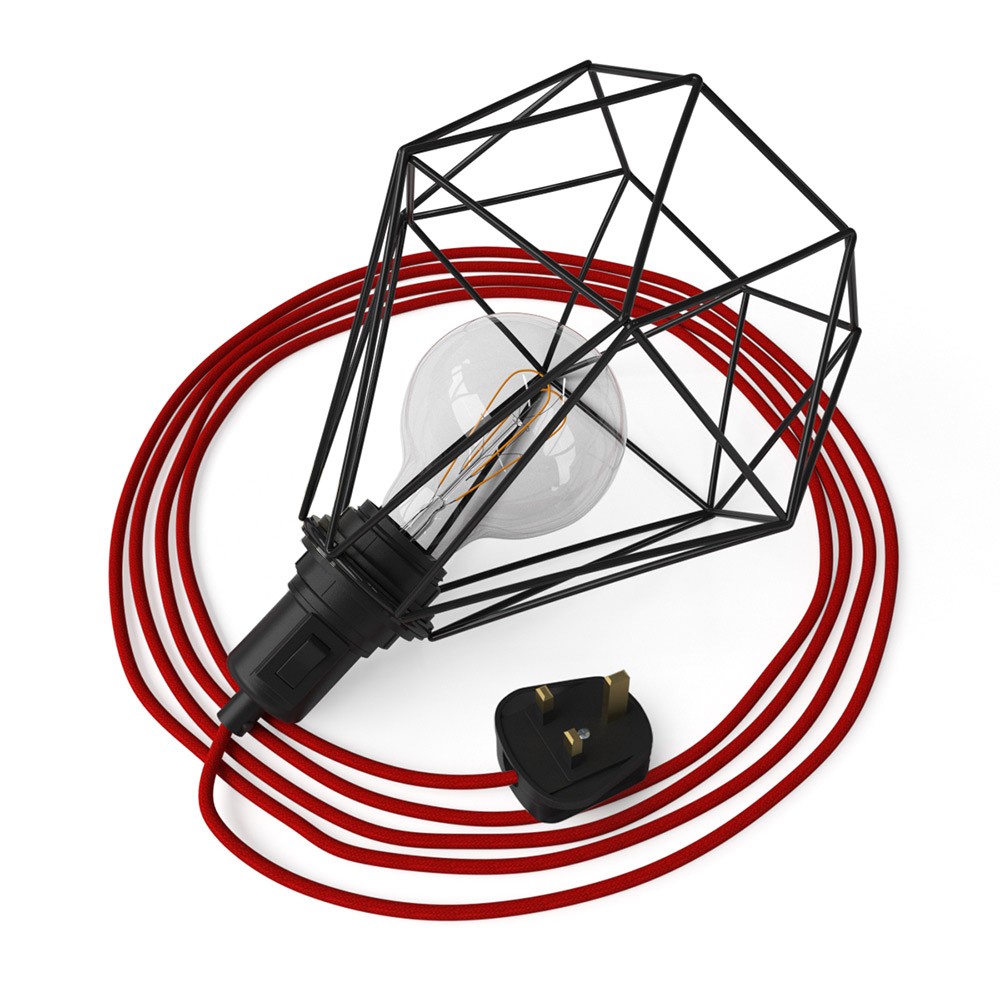 Table Snake - zásuvná lampa s kovovým stínítkem Diamond a kabelem 3 m