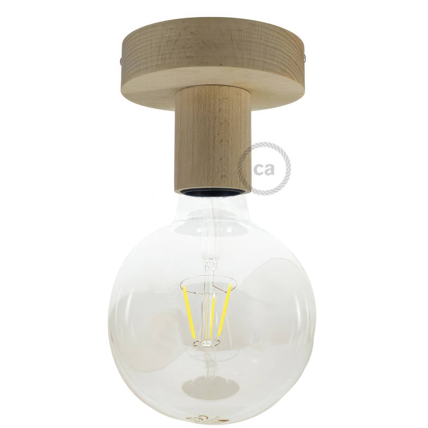 Fermaluce Wood S, zápustné svítidlo z přírodního dřeva, průměr 12 cm, max 70W