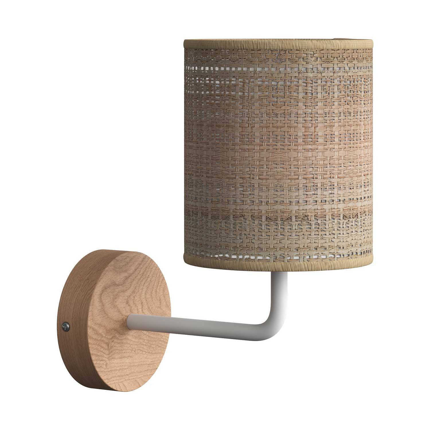 Fermaluce Wood, keramické nástěnné svítidlo s ohnutým nástavcem a stínidlem Ø 200 mm