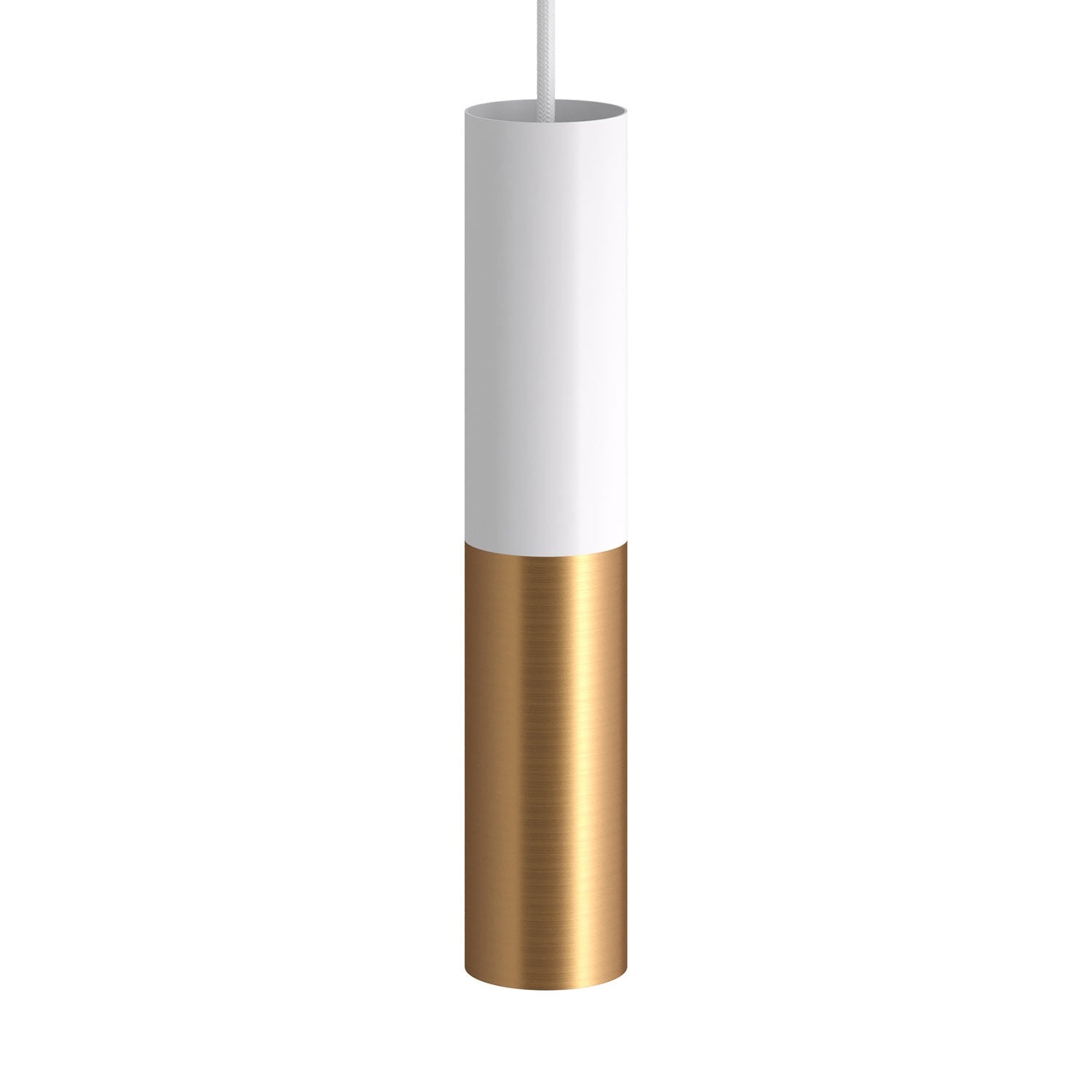 Závěsná lampa Tub-E14 s dvojitým stínidlem a textilním kabelem 190 cm