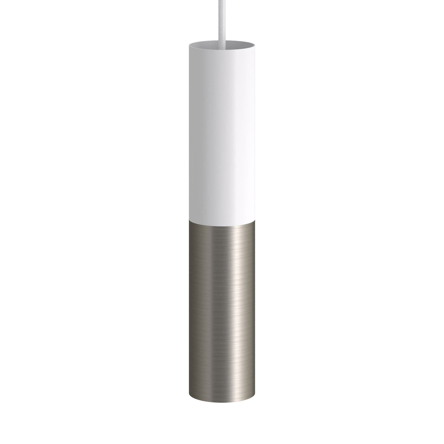 Závěsná lampa Tub-E14 s dvojitým stínidlem a textilním kabelem 190 cm