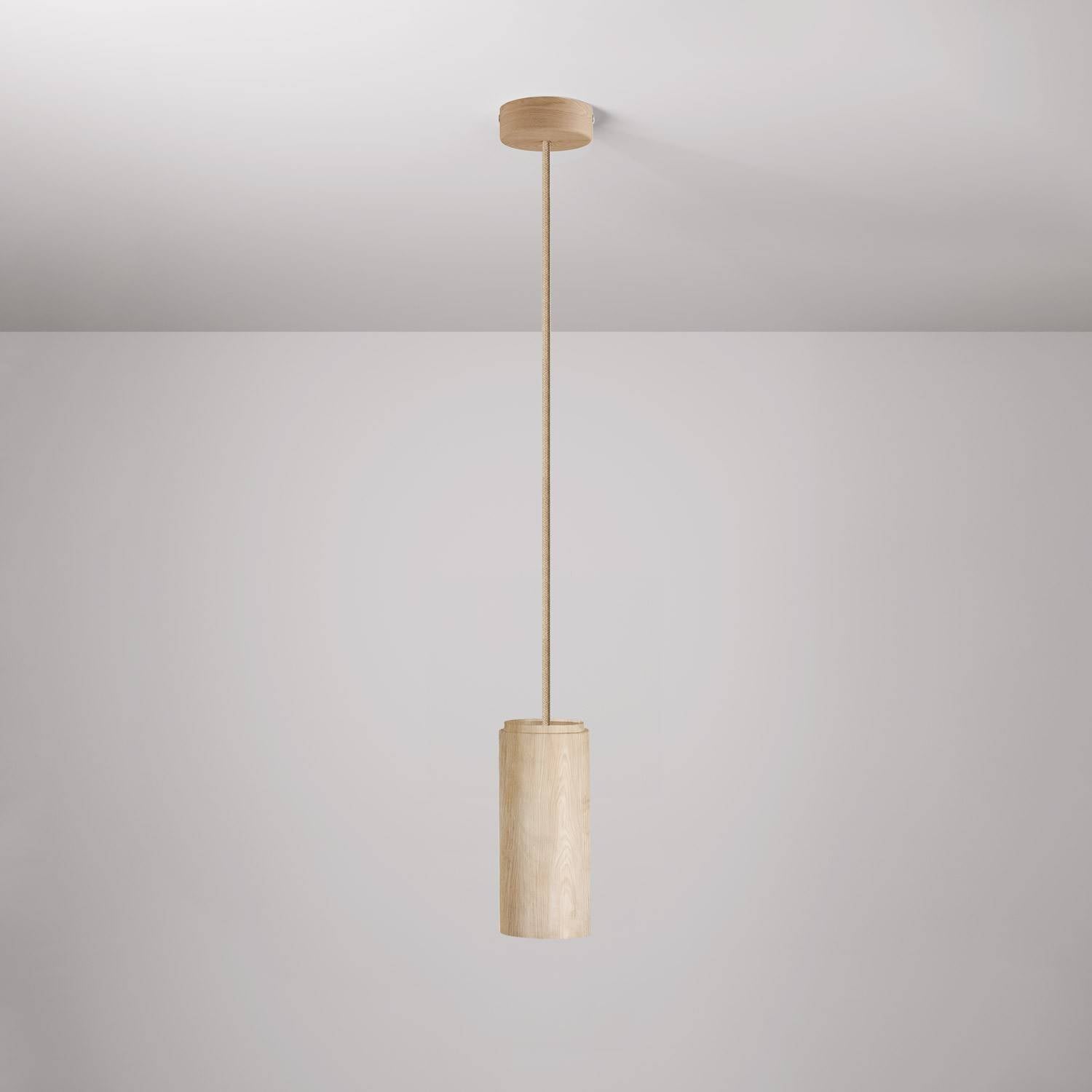 Závěsné svítidlo Tub-E27 s dřevěným stínidlem, průměr 87 cm, výkon 9 W