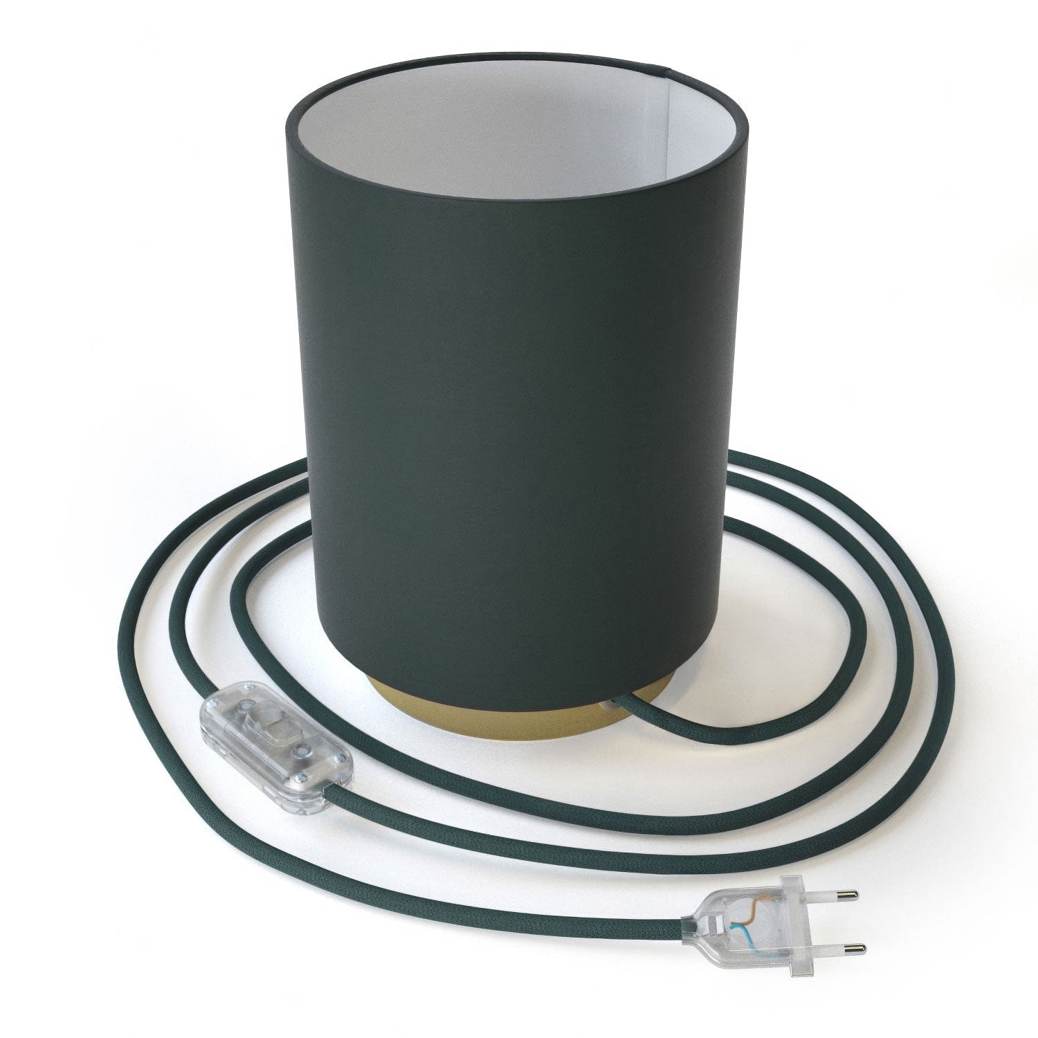 Kovové svítidlo Posaluce s válcovým stínidlem v petrolejovém plátně, průměr 15 cm, výška 18 cm