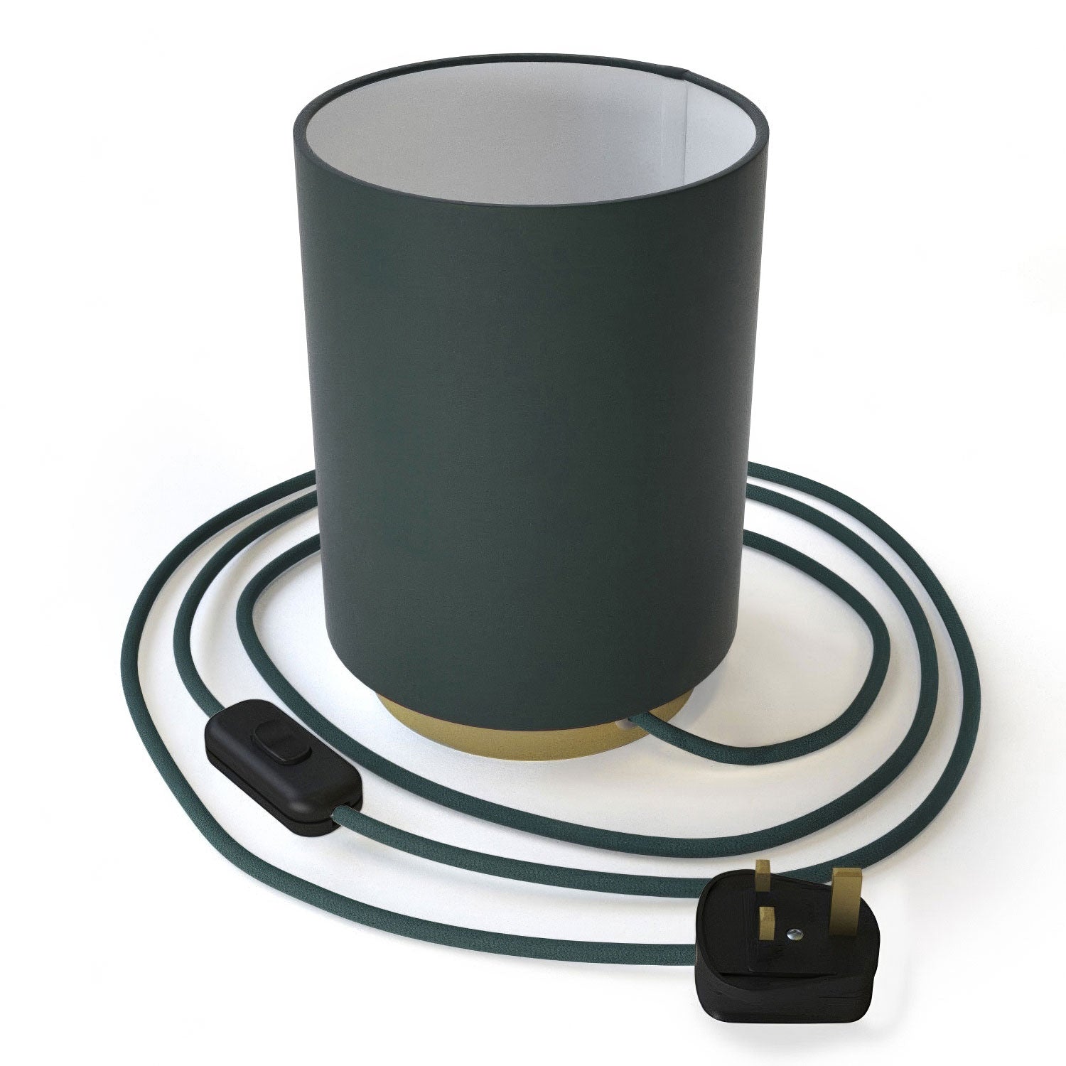 Kovové svítidlo Posaluce s válcovým stínidlem v petrolejovém plátně, průměr 15 cm, výška 18 cm