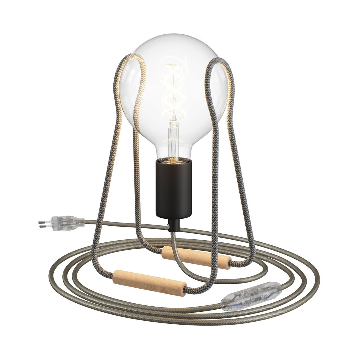 Kovová stolní lampa Taché s bukovou nohou a stmívatelnou LED žárovkou 4W