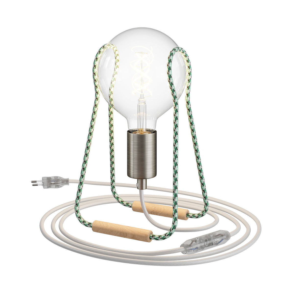 Kovová stolní lampa Taché s bukovou nohou a stmívatelnou LED žárovkou 4W