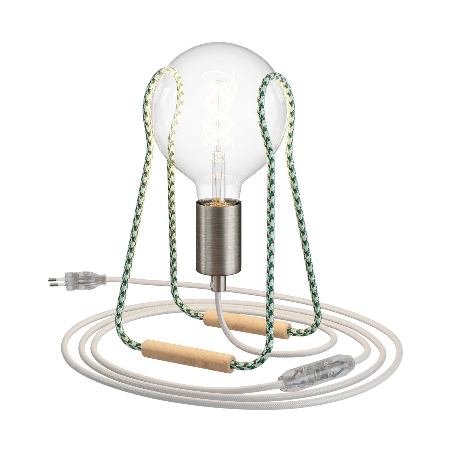 Kovová stolní lampa Taché s bukovou nohou a stmívatelnou LED žárovkou 4W