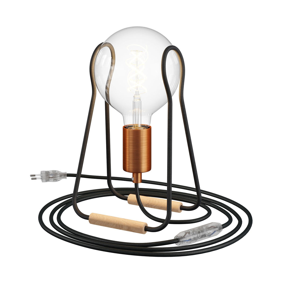 Kovová stolní lampa Taché s bukovou nohou a stmívatelnou LED žárovkou 4W