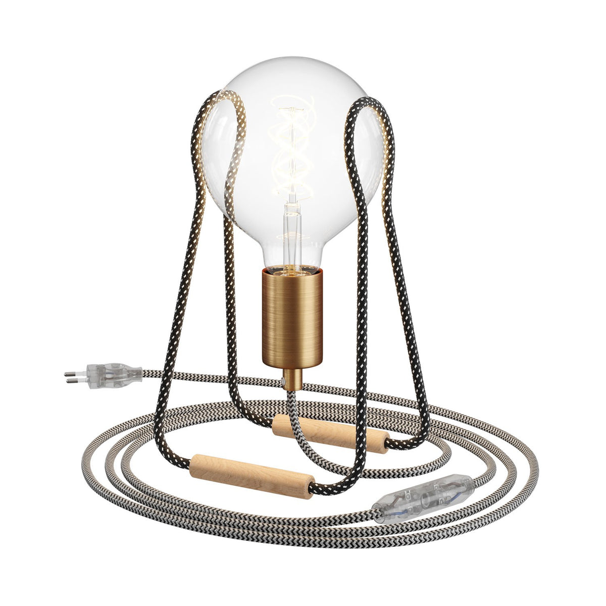 Kovová stolní lampa Taché s bukovou nohou a stmívatelnou LED žárovkou 4W