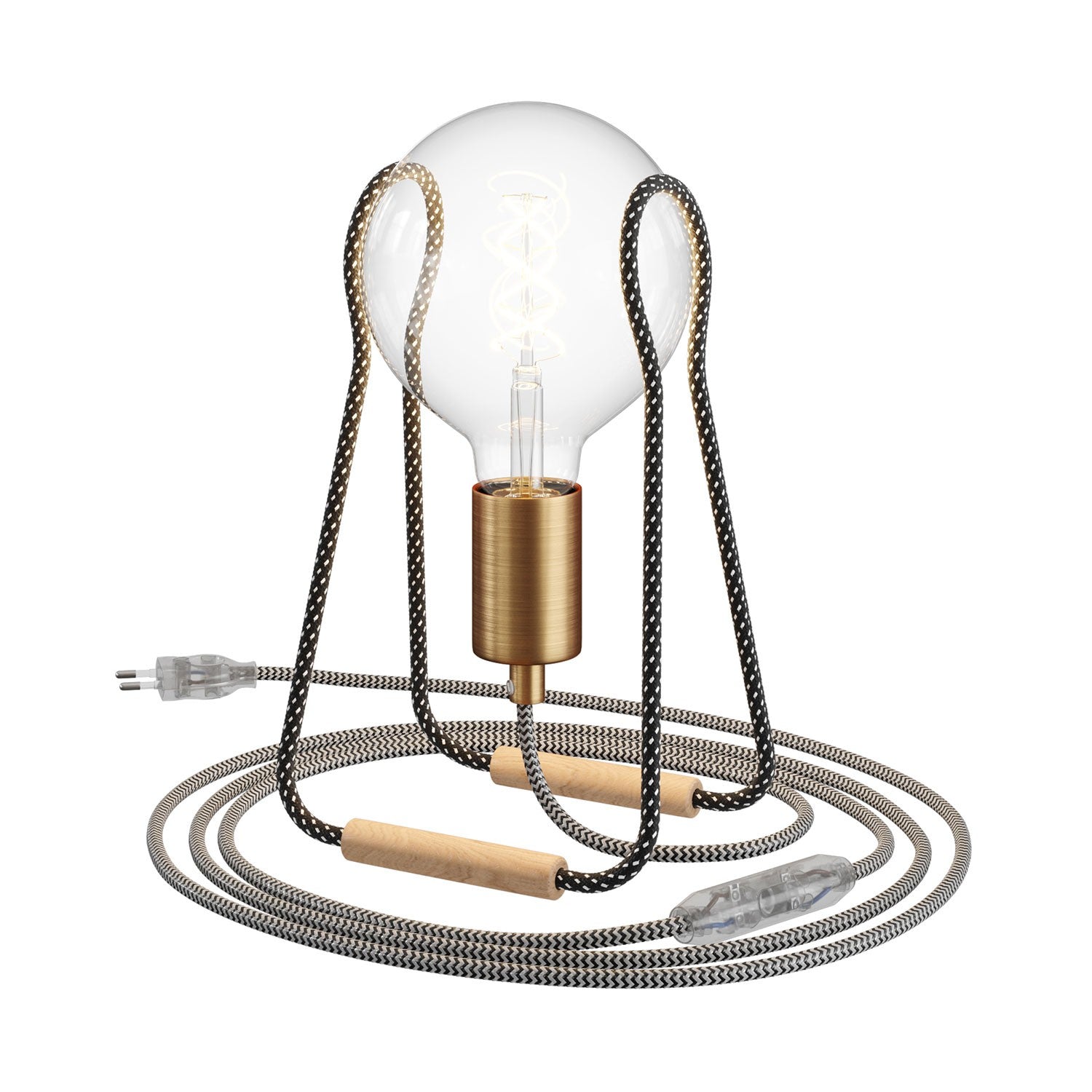 Kovová stolní lampa Taché s bukovou nohou a stmívatelnou LED žárovkou 4W