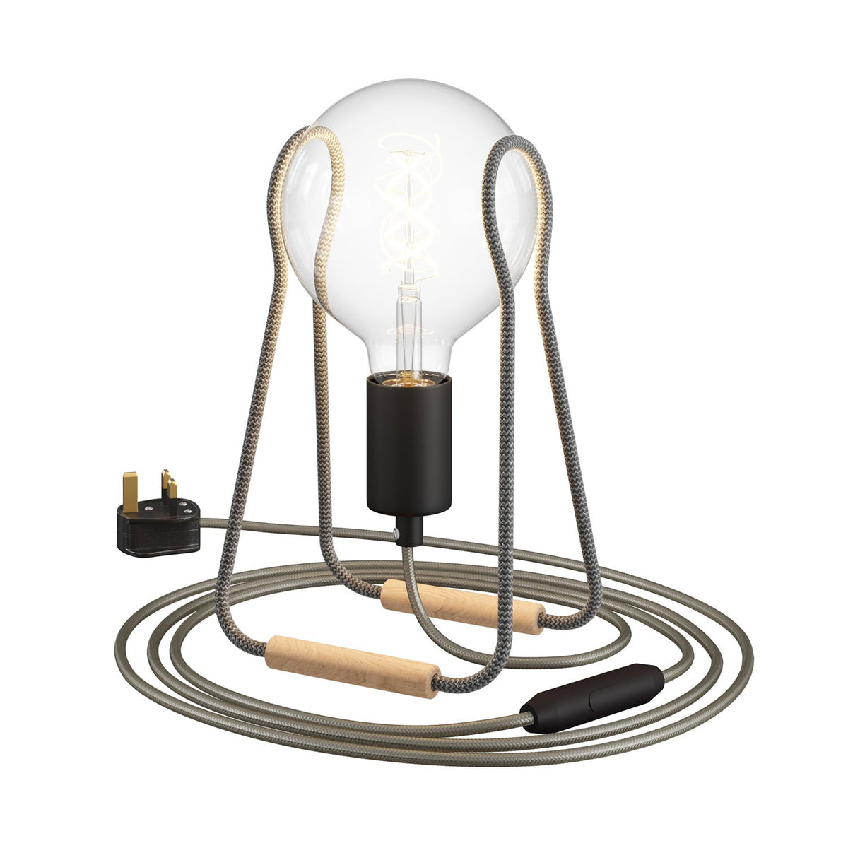 Kovová stolní lampa Taché s bukovou nohou a stmívatelnou LED žárovkou 4W