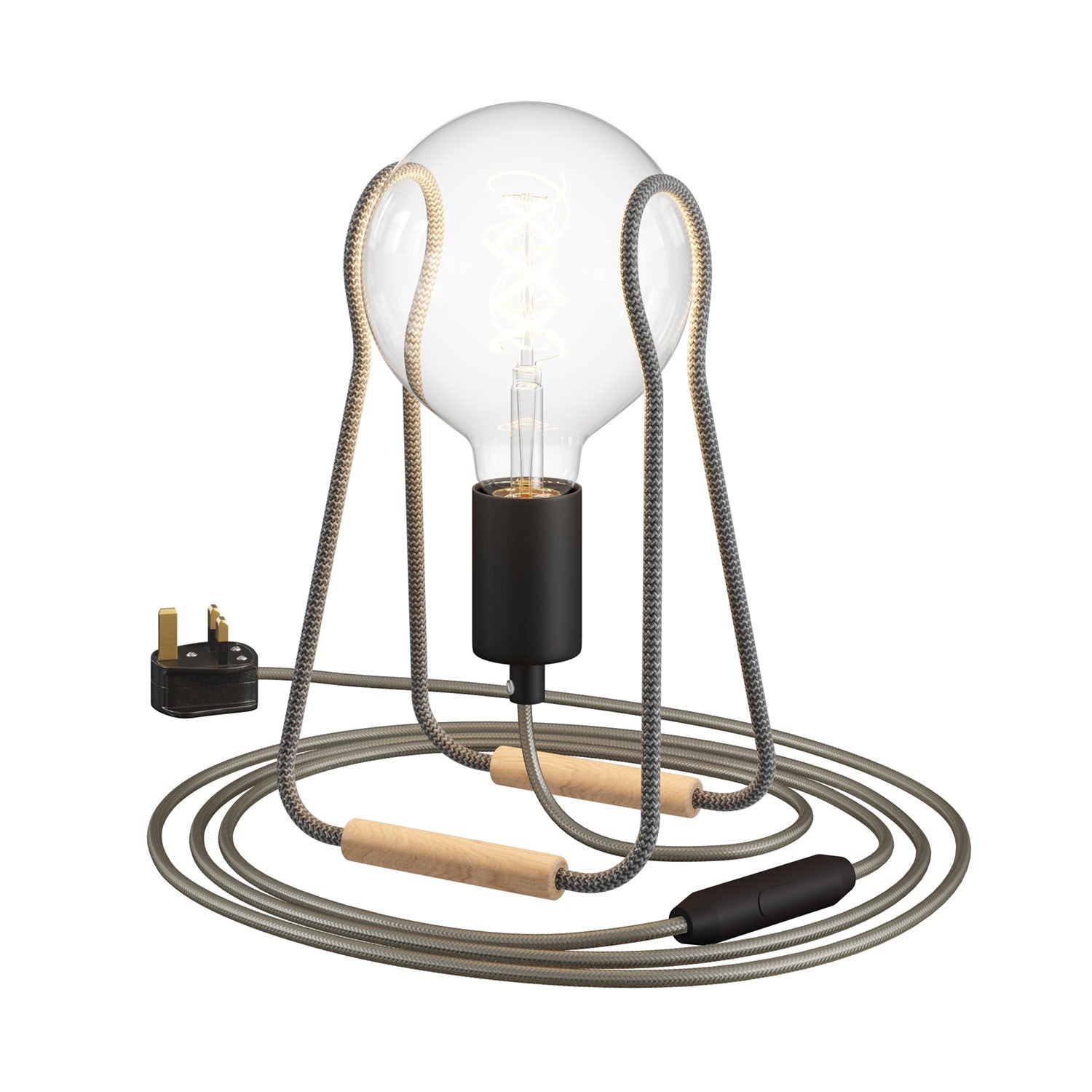 Kovová stolní lampa Taché s bukovou nohou a stmívatelnou LED žárovkou 4W
