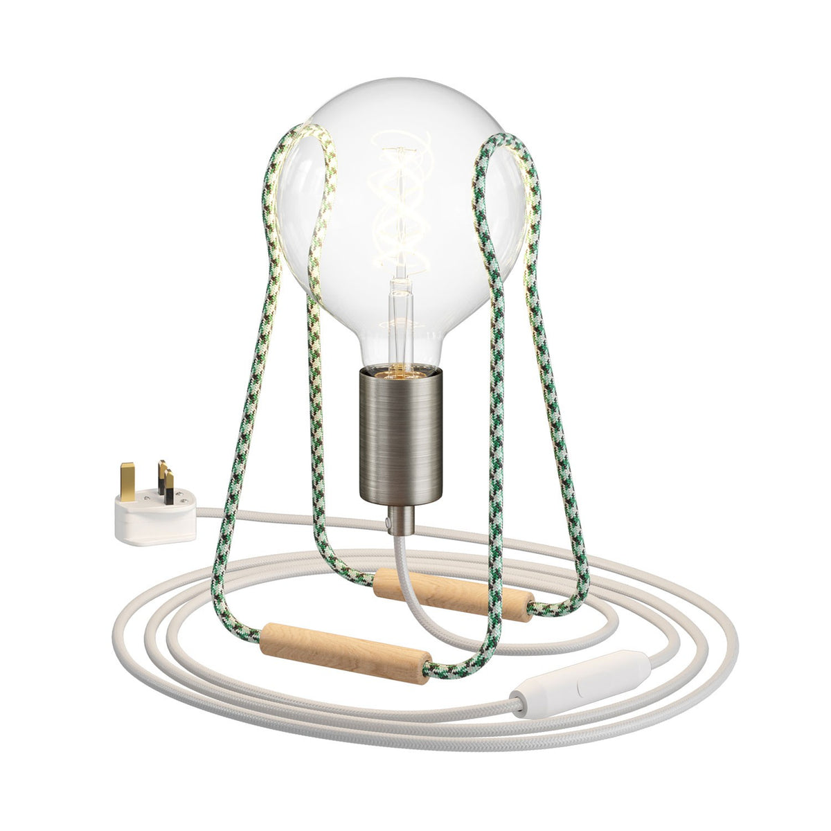 Kovová stolní lampa Taché s bukovou nohou a stmívatelnou LED žárovkou 4W