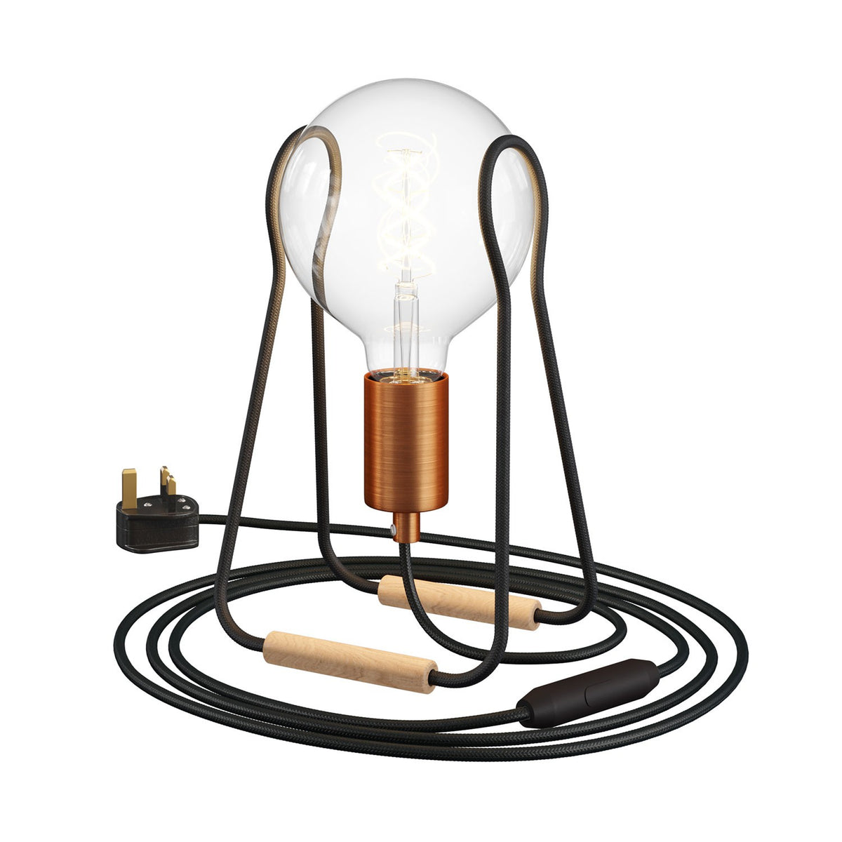 Kovová stolní lampa Taché s bukovou nohou a stmívatelnou LED žárovkou 4W