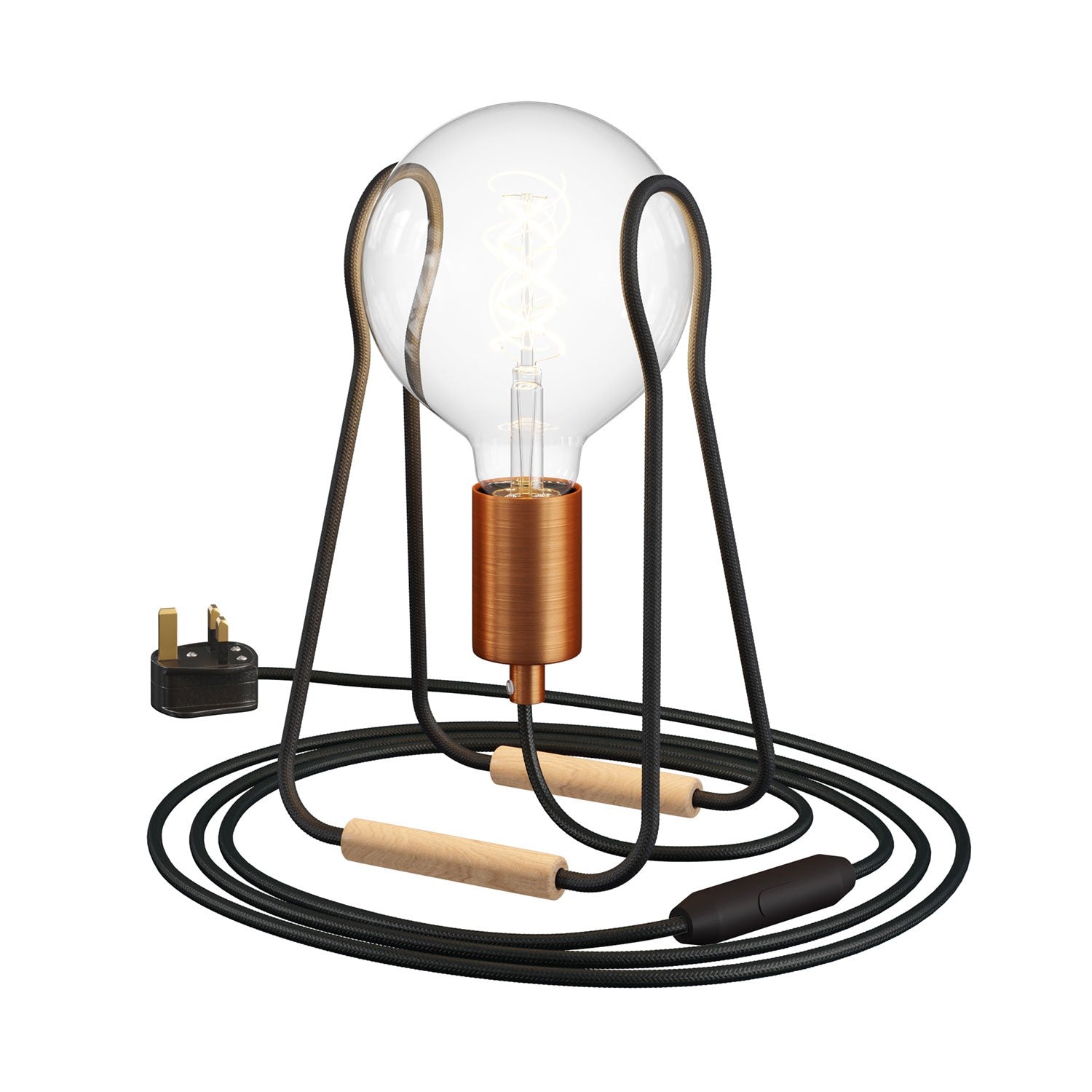 Kovová stolní lampa Taché s bukovou nohou a stmívatelnou LED žárovkou 4W