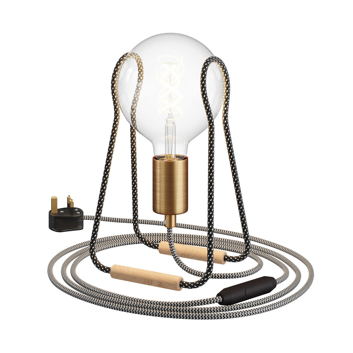 Kovová stolní lampa Taché s bukovou nohou a stmívatelnou LED žárovkou 4W